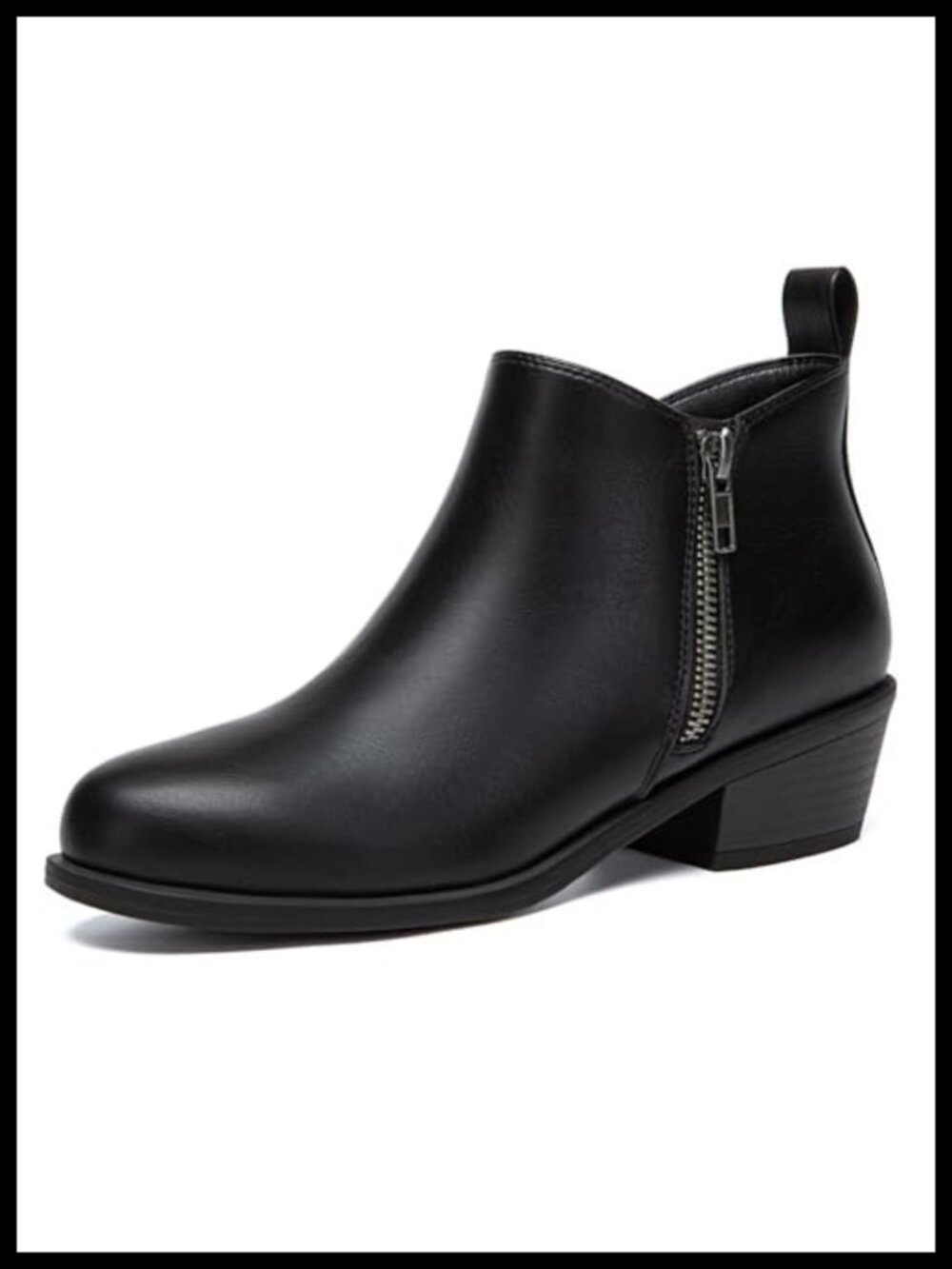 Women's Chunky Low Heel Ankle Boots Side Zipper PU Leather Booties